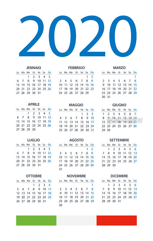 日历2020 -插图。意大利版